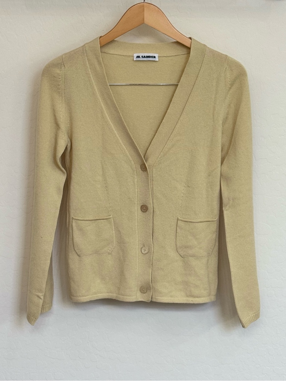 Jil Sander 100% Cashmere V-Neck Cardigan Sweater Yellow Size 36 IT Made in Italy